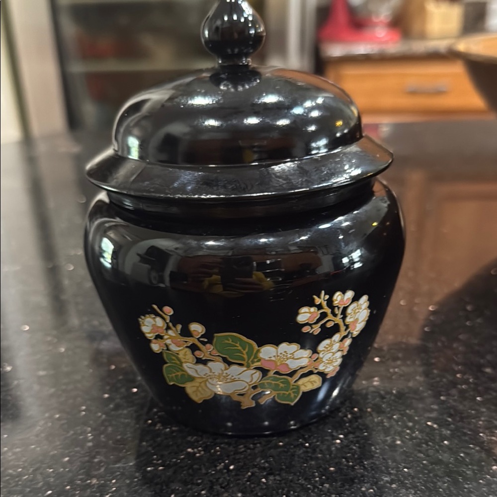 Avon Glossy Black Ceramic Jar with Lid